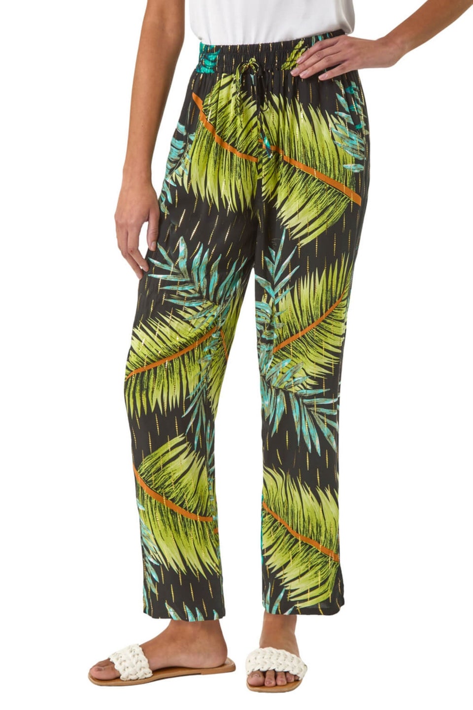 Roman Black Shimmer Palm Print Harem Trouser
