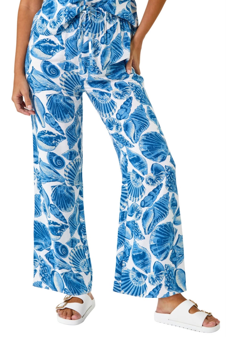 Dusk Blue Dusk Shell Print Wide Leg Trousers
