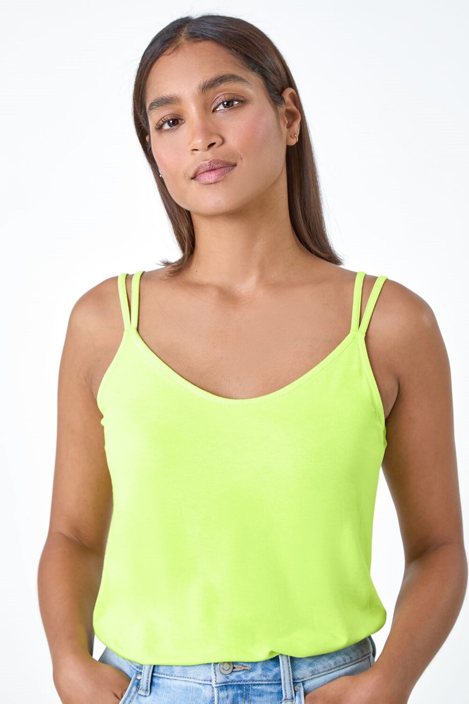 Roman Lime Double Strap V Neck Stretch Vest Top