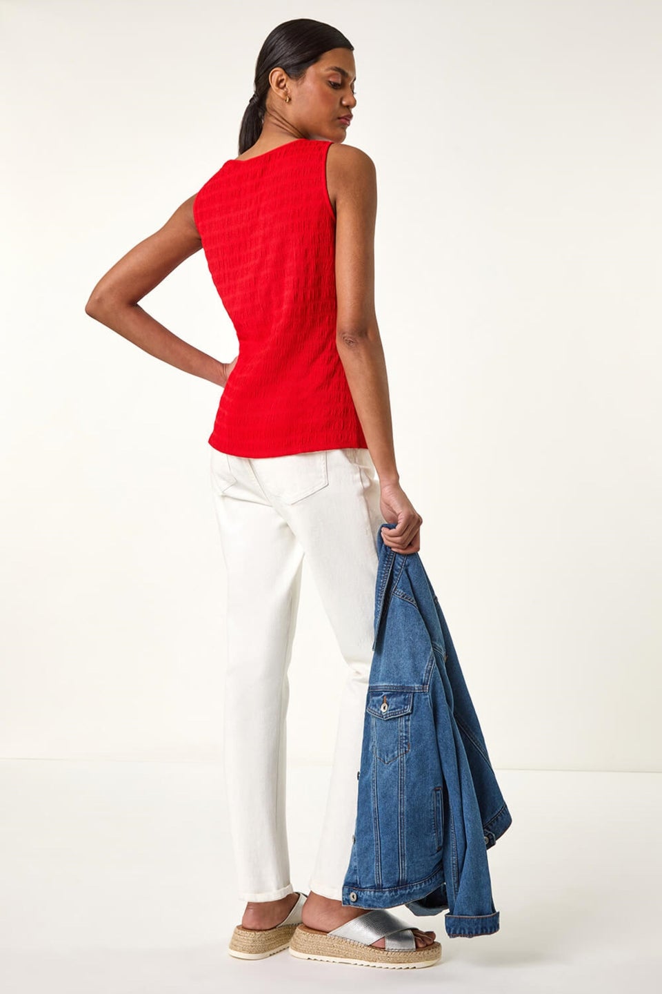 Roman Red Buttoned Stretch Vest Top