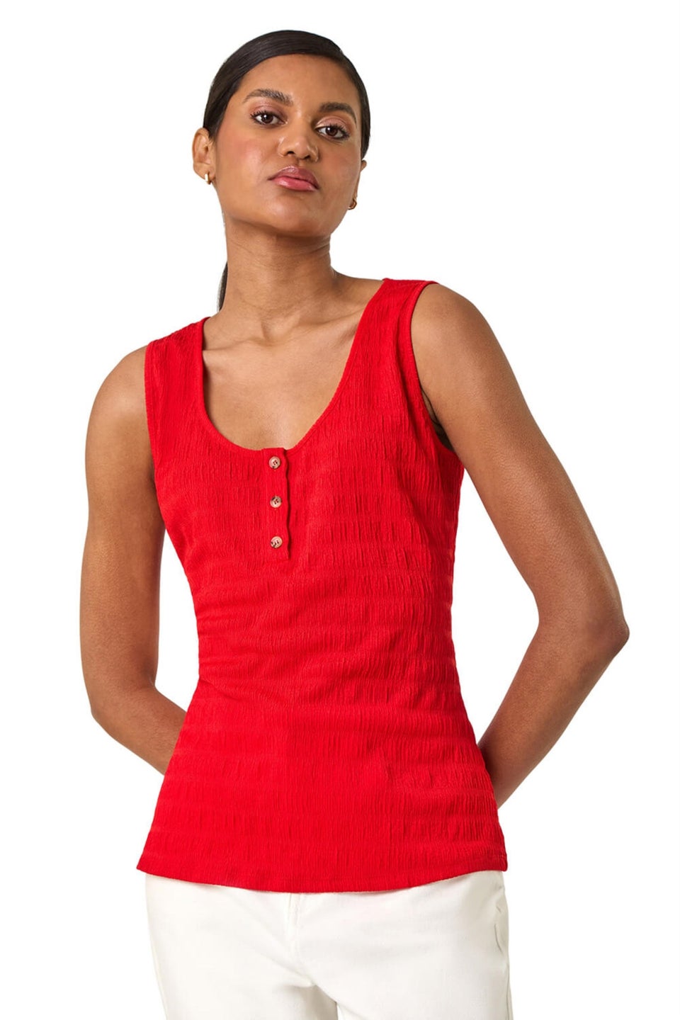 Roman Red Buttoned Stretch Vest Top