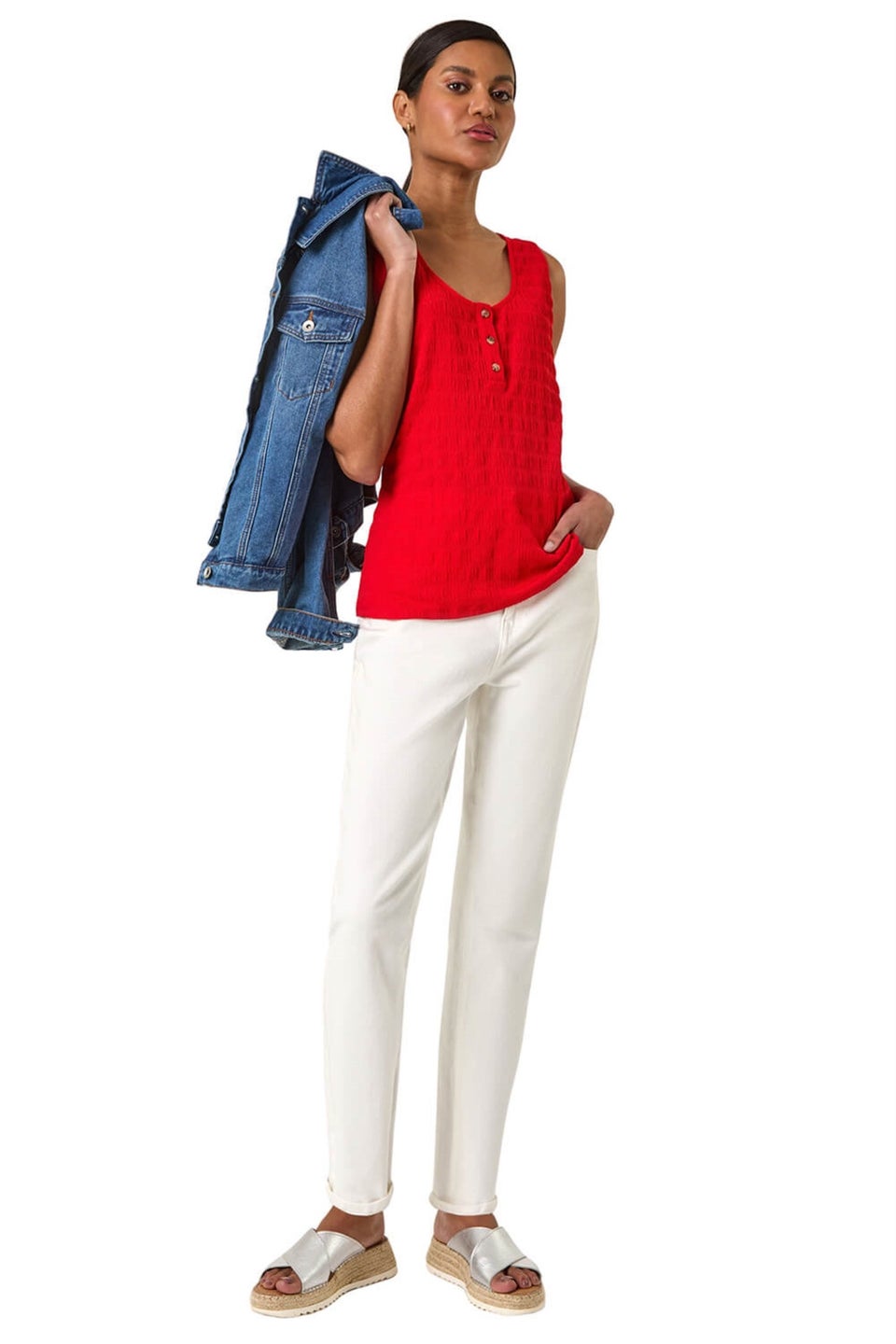 Roman Red Buttoned Stretch Vest Top