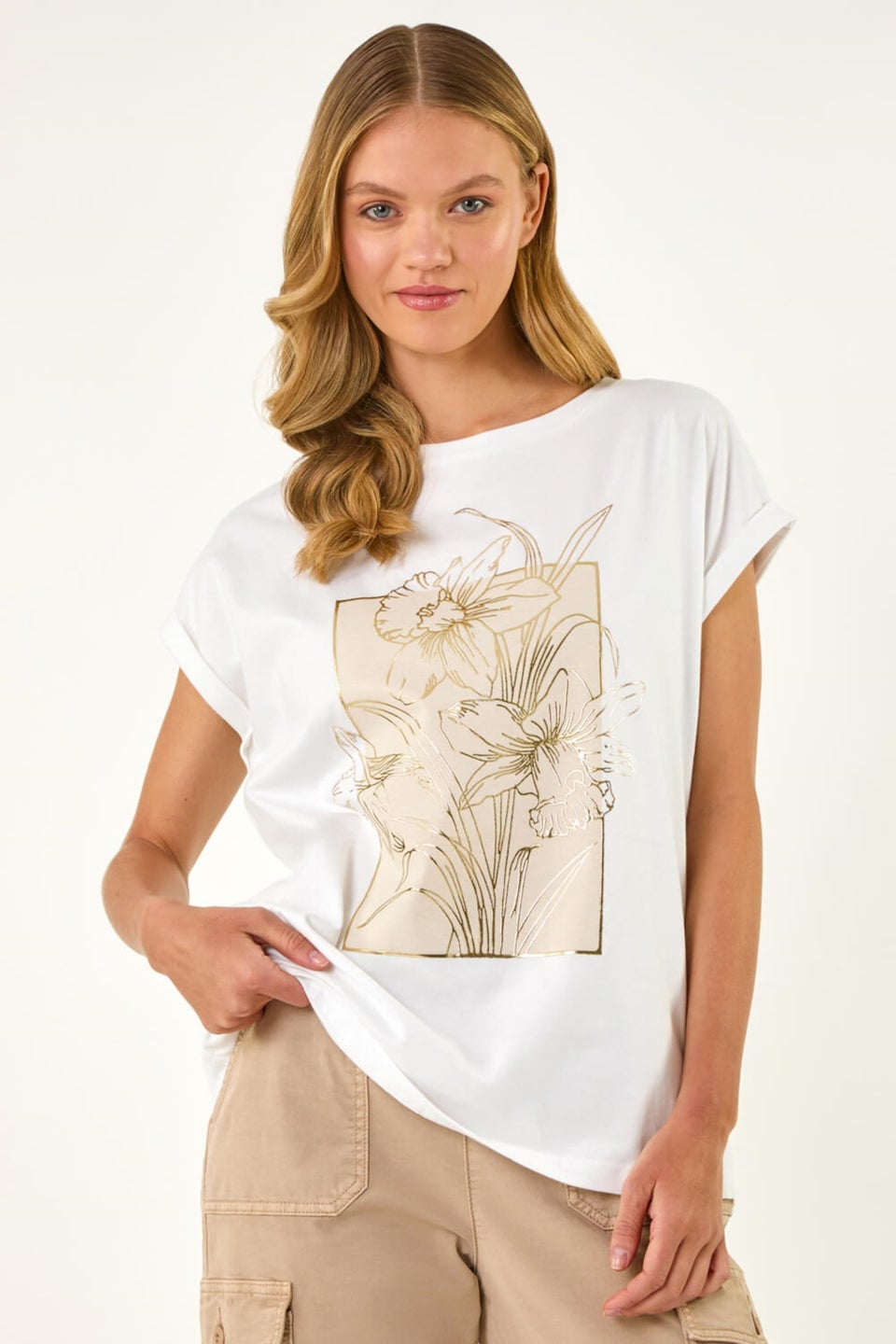 Roman Ivory Daffodil Print Cotton Tee