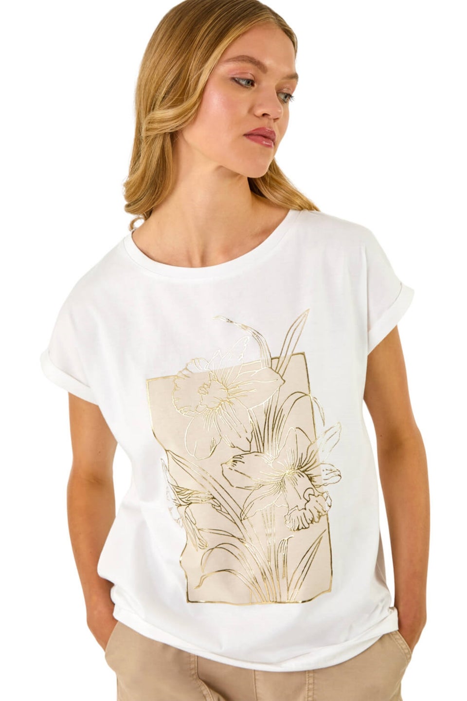 Roman Ivory Daffodil Print Cotton Tee