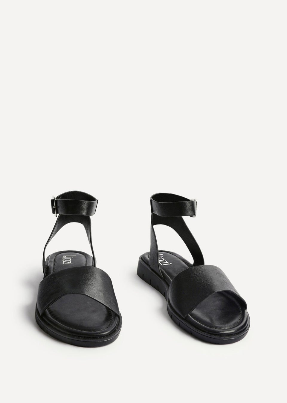 Linzi Denia Wide Fit Black Faux Leather Footbed Two Part Sandal