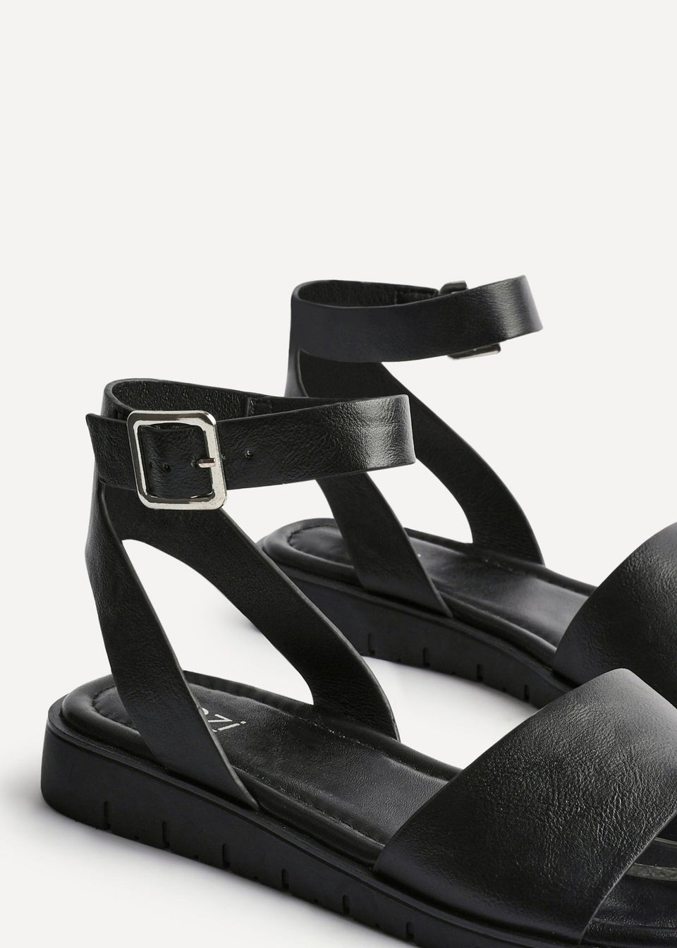 Linzi Denia Wide Fit Black Faux Leather Footbed Two Part Sandal