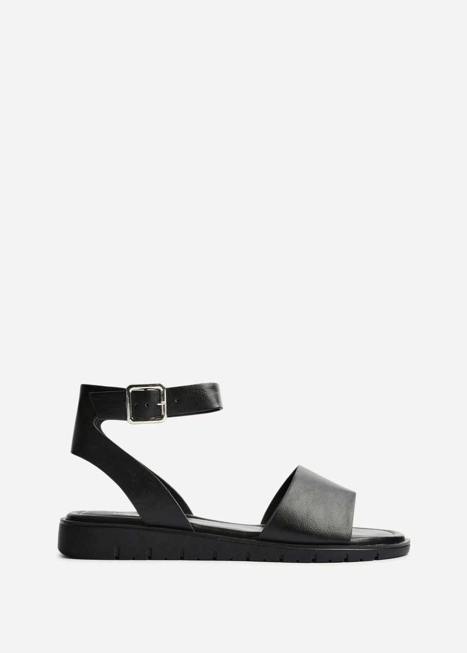 Linzi Denia Wide Fit Black Faux Leather Footbed Two Part Sandal