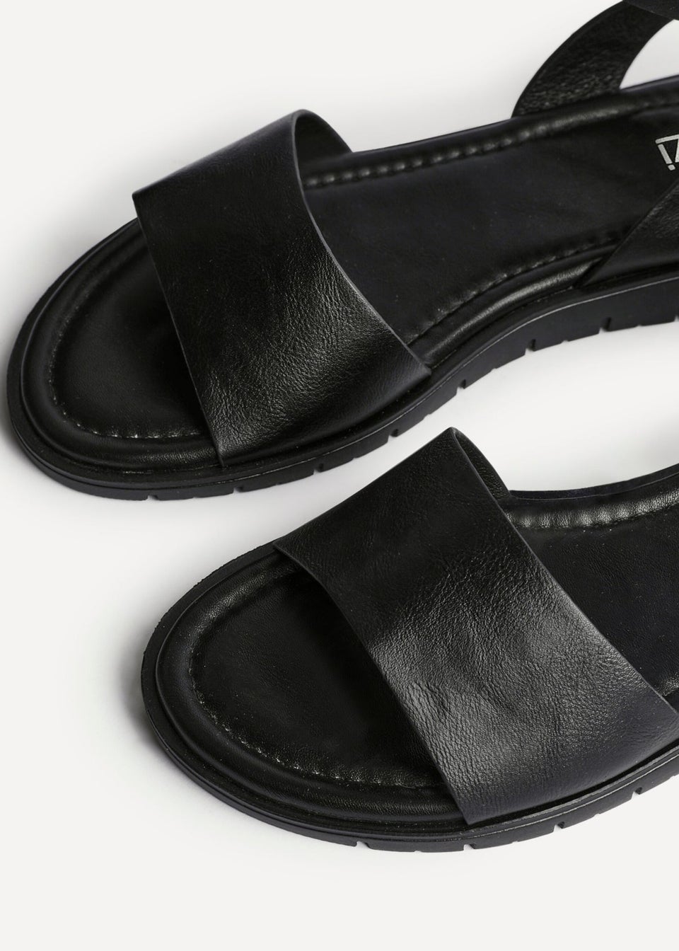 Linzi Denia Wide Fit Black Faux Leather Footbed Two Part Sandal