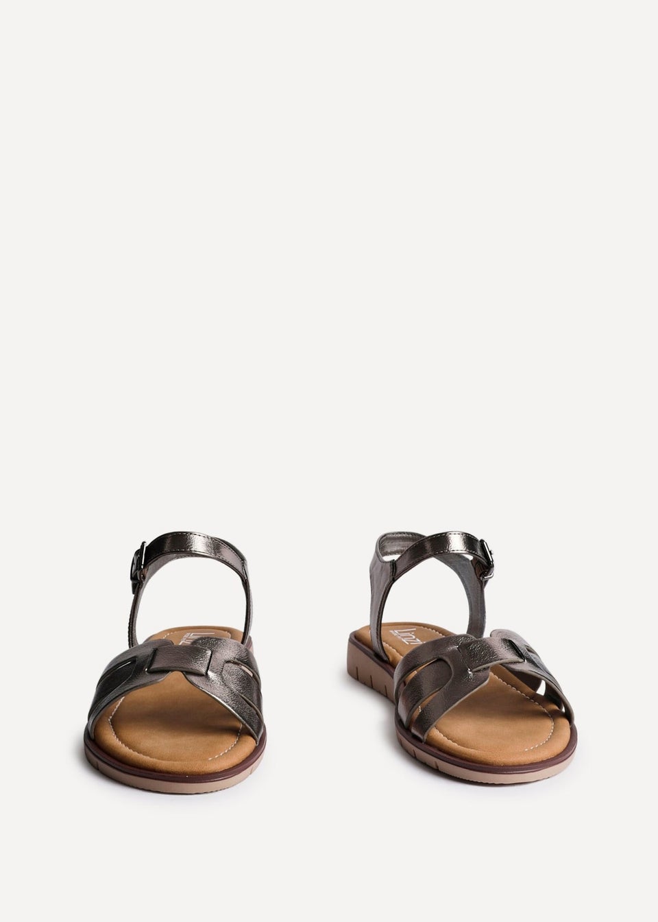 Linzi Twirl Wide Fit Pewter Faux Leather Two Part Sandal