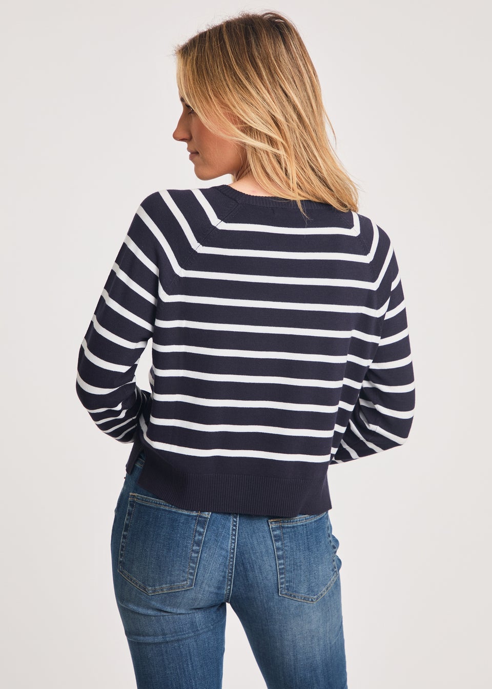 French Connection Navy Crew Neck Long Sleeve Striped Knit Jumper