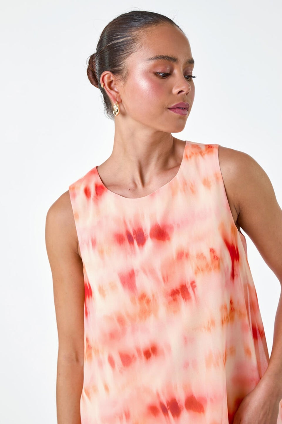 Roman Coral Petite Sleeveless Tie Dye Print Top