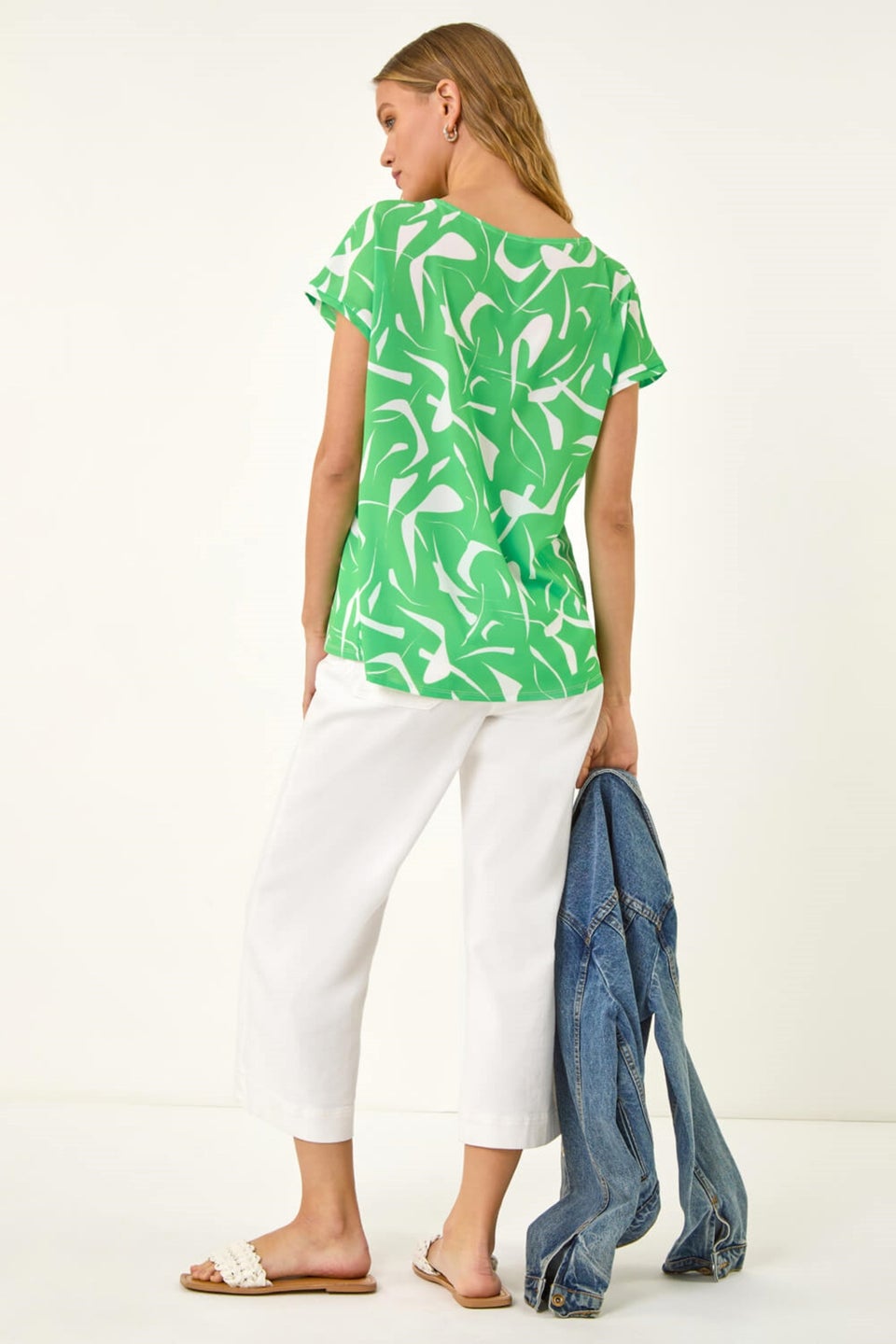 Roman Green Abstract Print Stretch T Shirt