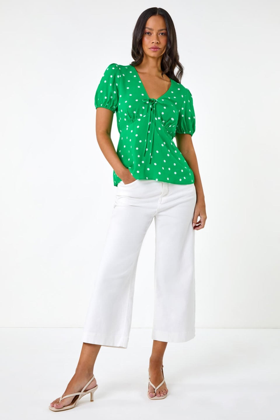 Dusk Green Dusk Spot Print Tie Front Top