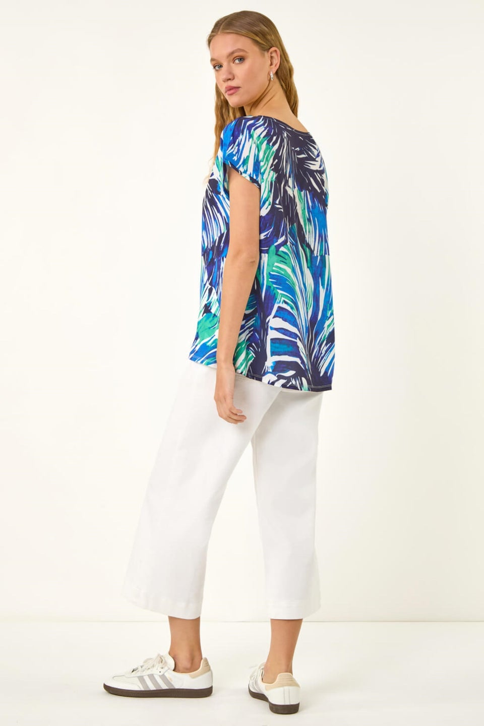 Roman Blue Abstract Print Stretch Top