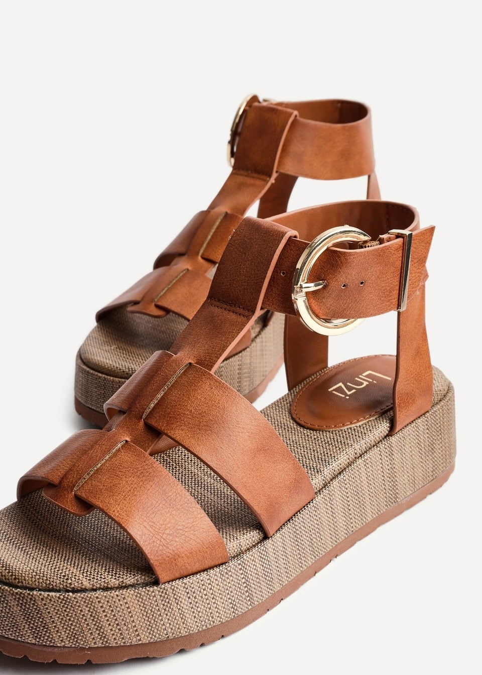Linzi Tori Tan Faux Leather Gladiator Flatform Sandals