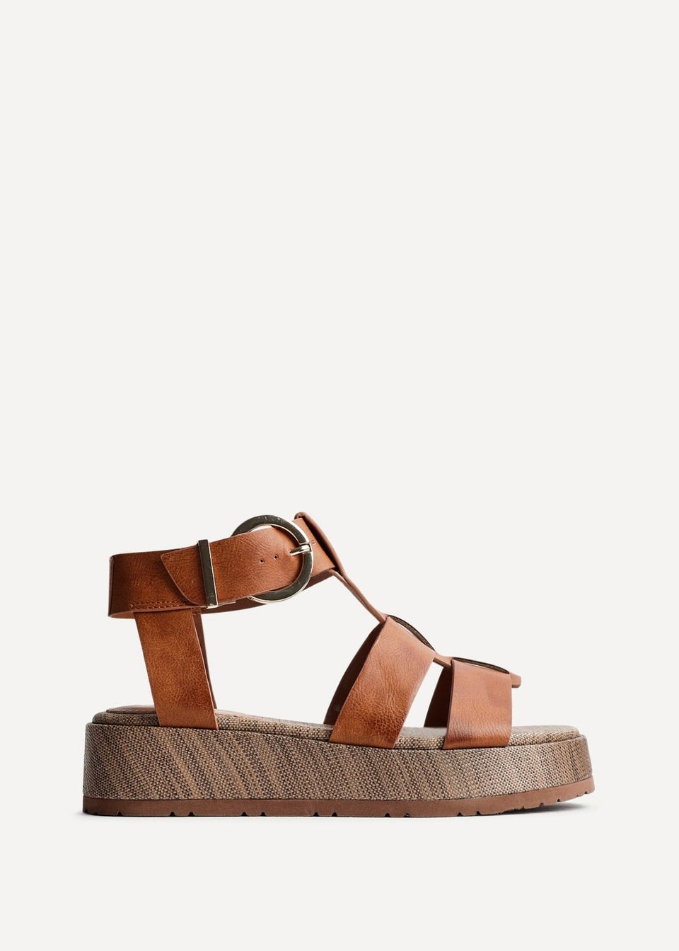 Linzi Tori Tan Faux Leather Gladiator Flatform Sandals