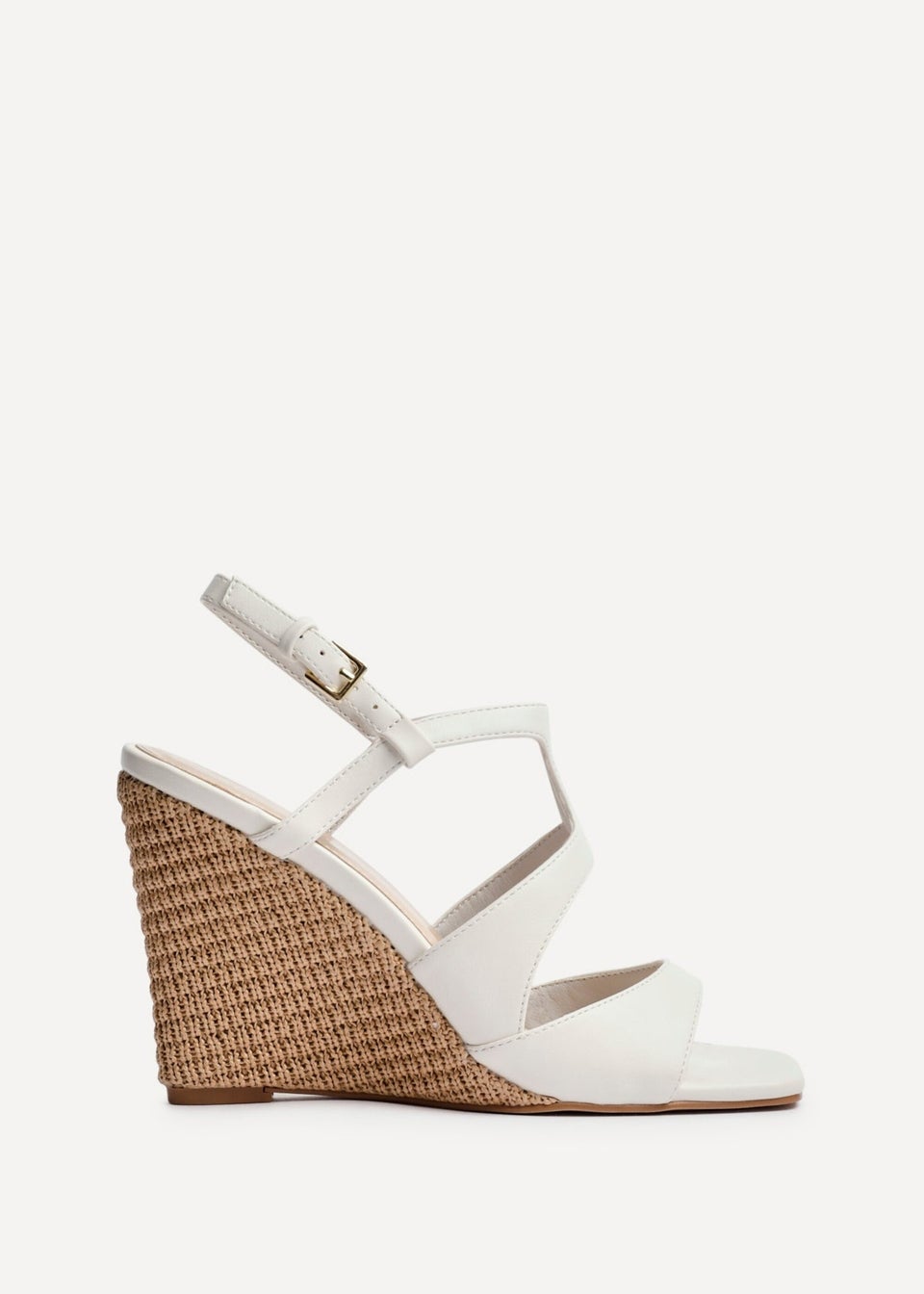 Linzi Dolce Ivory Faux Leather Link Design Raffia Platform Wedge