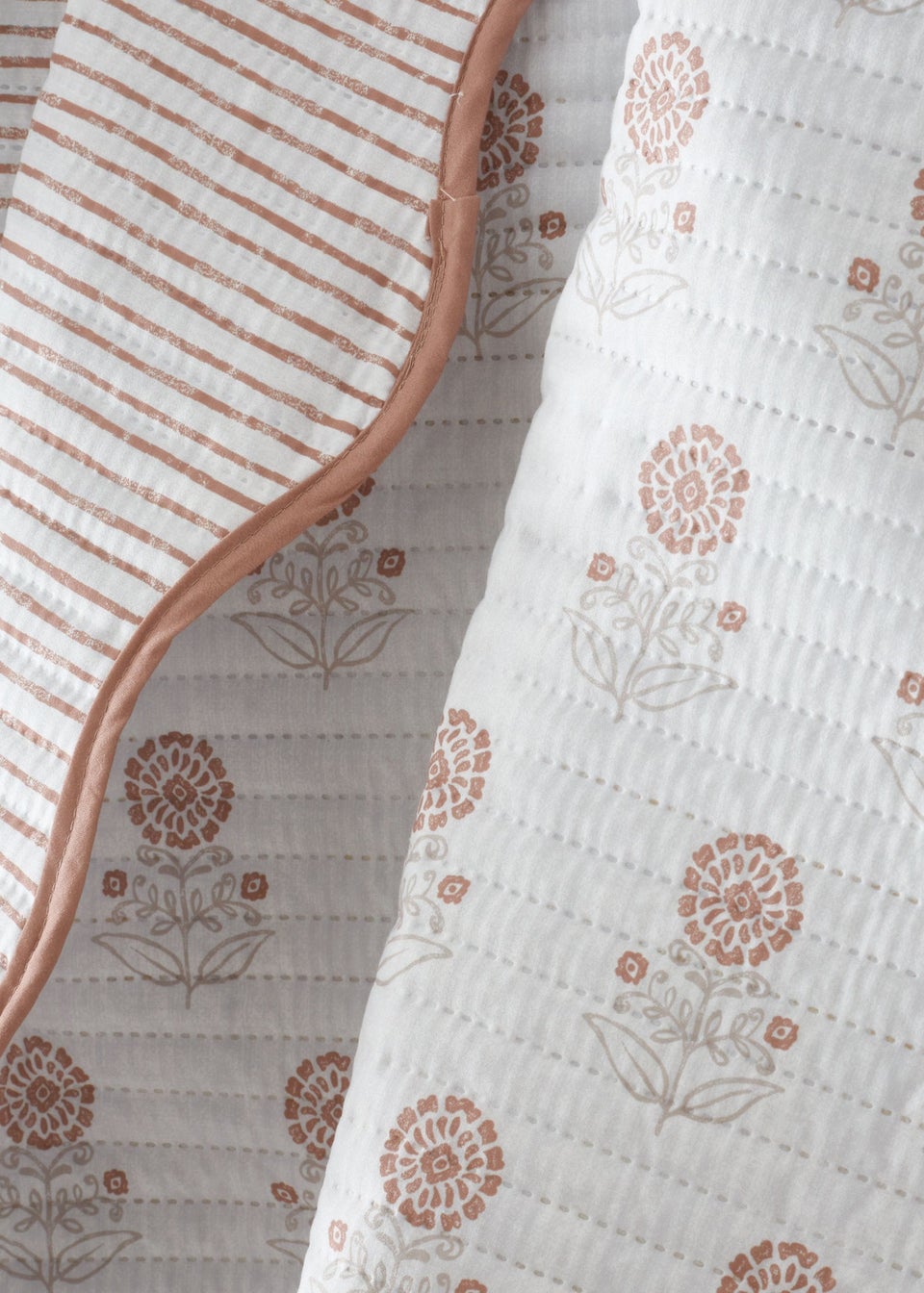 Pineapple Elephant Woodblock Floral So Soft Quilted Terracotta Bedspread