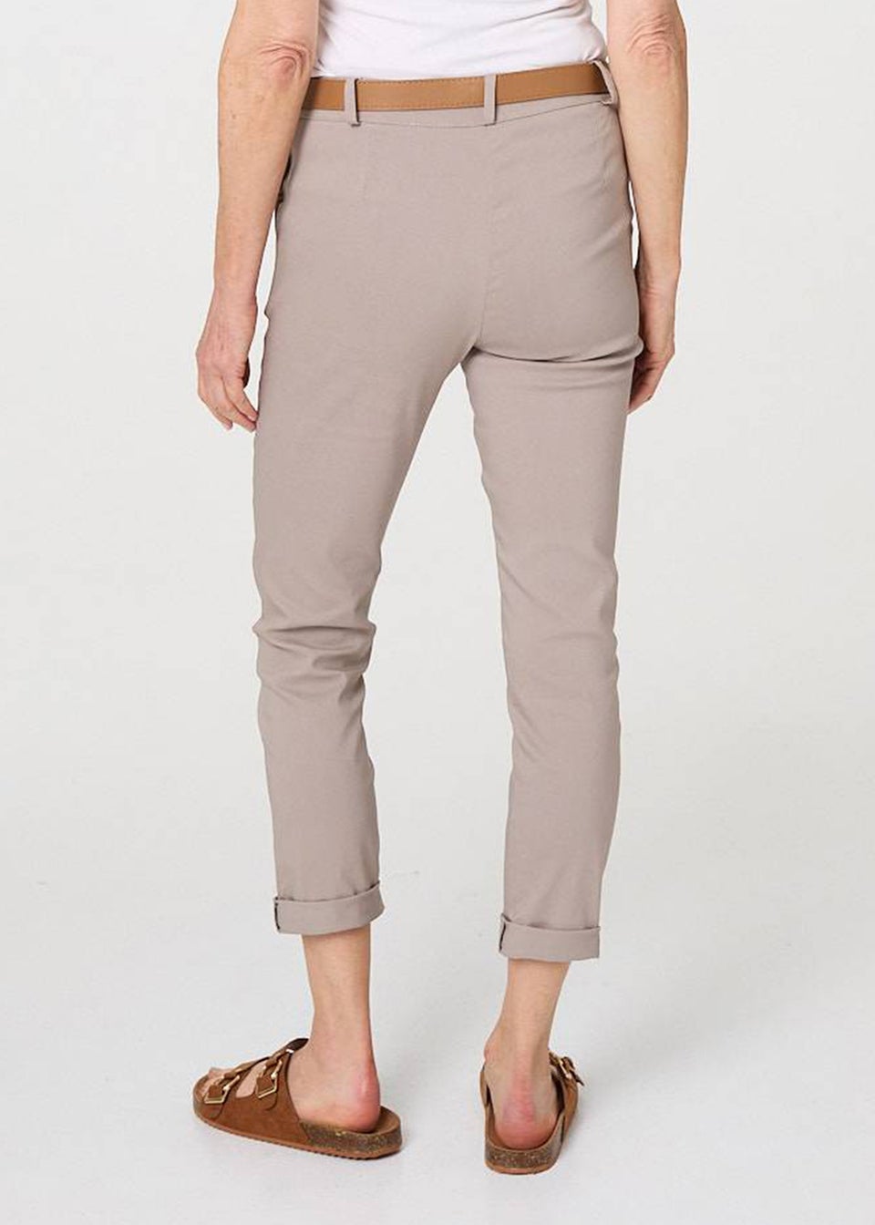Izabel London Beige Belt Detail Slim Fit Cropped Trousers