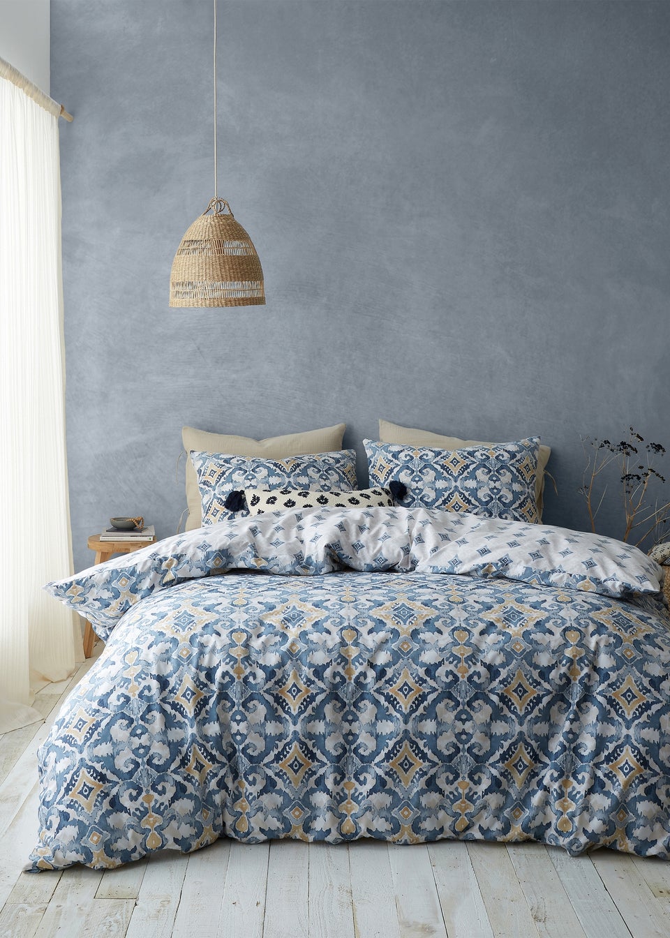Pineapple Elephant Inara Ikat Blue Reversible Duvet Cover Set