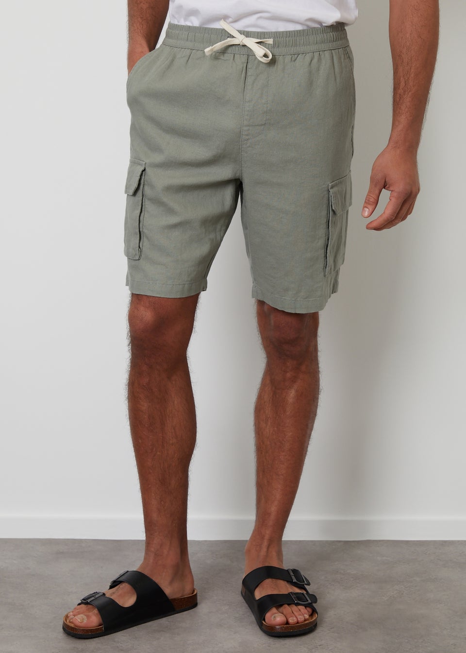 Threadbare Soft Green Linen Blend Cargo Shorts
