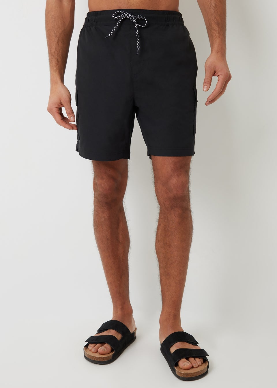 Threadbare Black 2 Pack Mid Length Cargo Swim Shorts