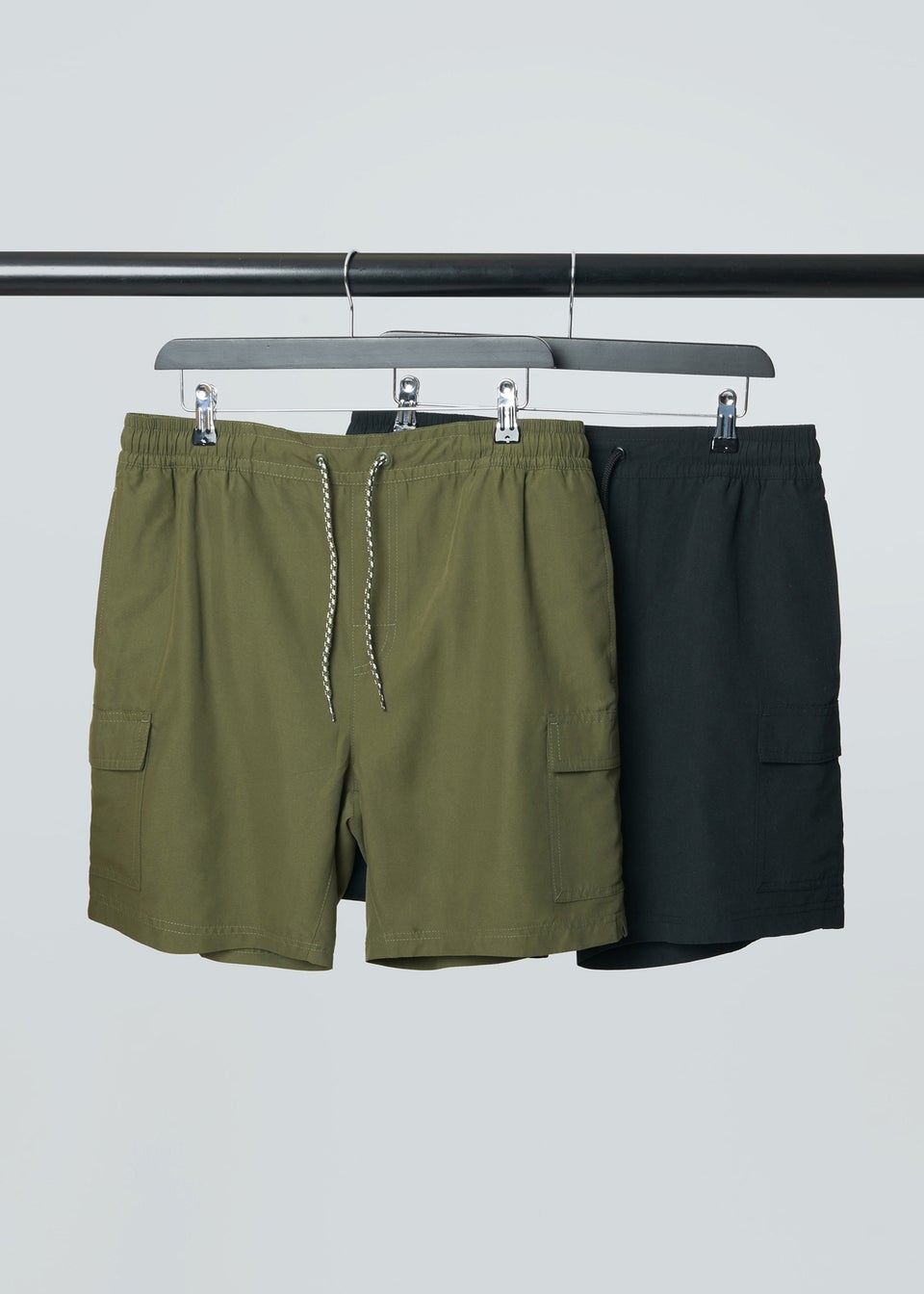 Threadbare Black 2 Pack Mid Length Cargo Swim Shorts
