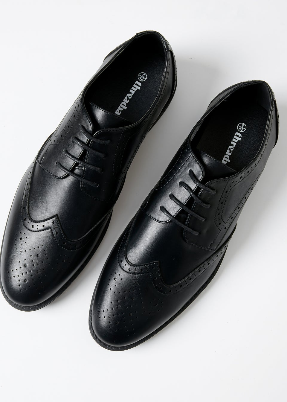 Threadbare Black Faux Leather Brogues