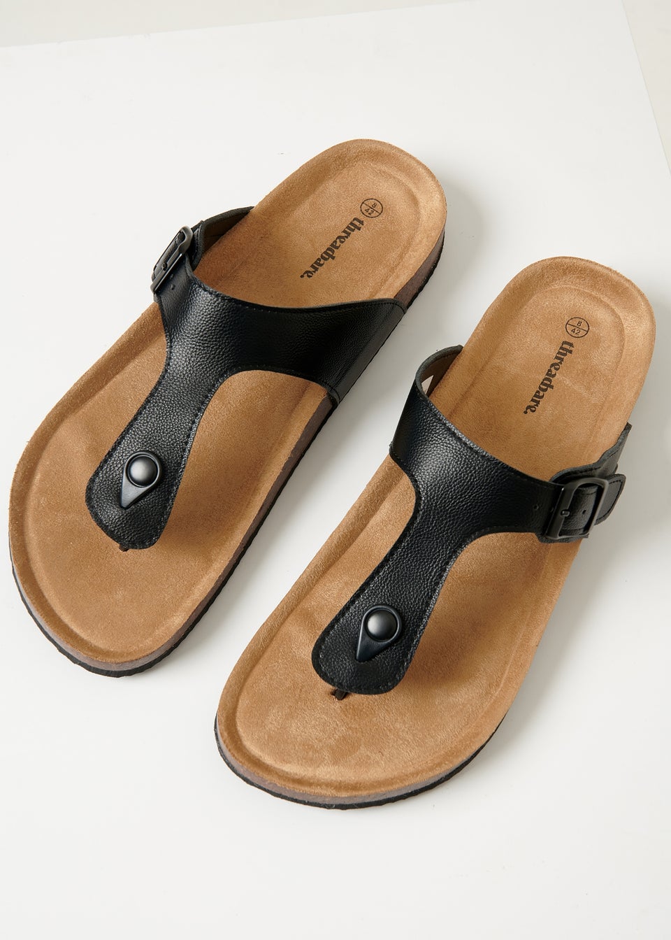 Threadbare Black Faux Leather Toe Post Sandals