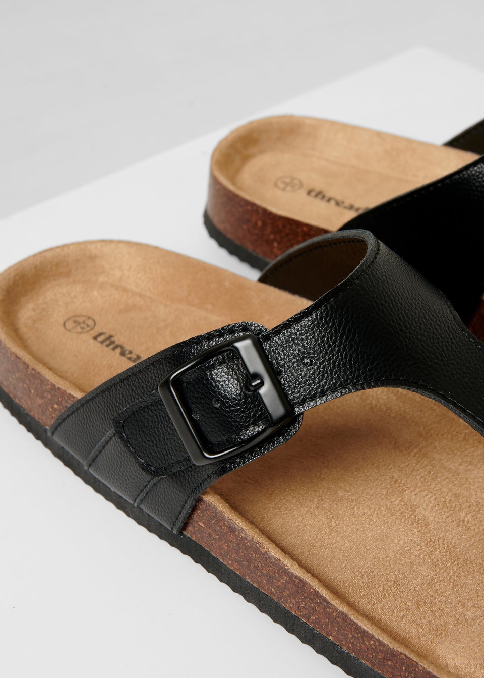 Threadbare Black Faux Leather Toe Post Sandals