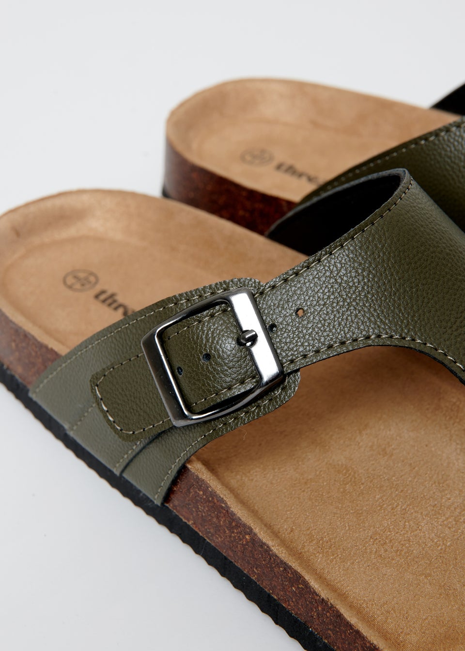Threadbare Khaki Faux Leather Toe Post Sandals