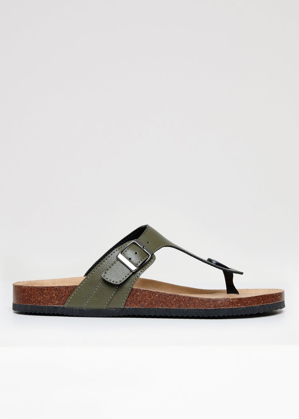 Threadbare Khaki Faux Leather Toe Post Sandals