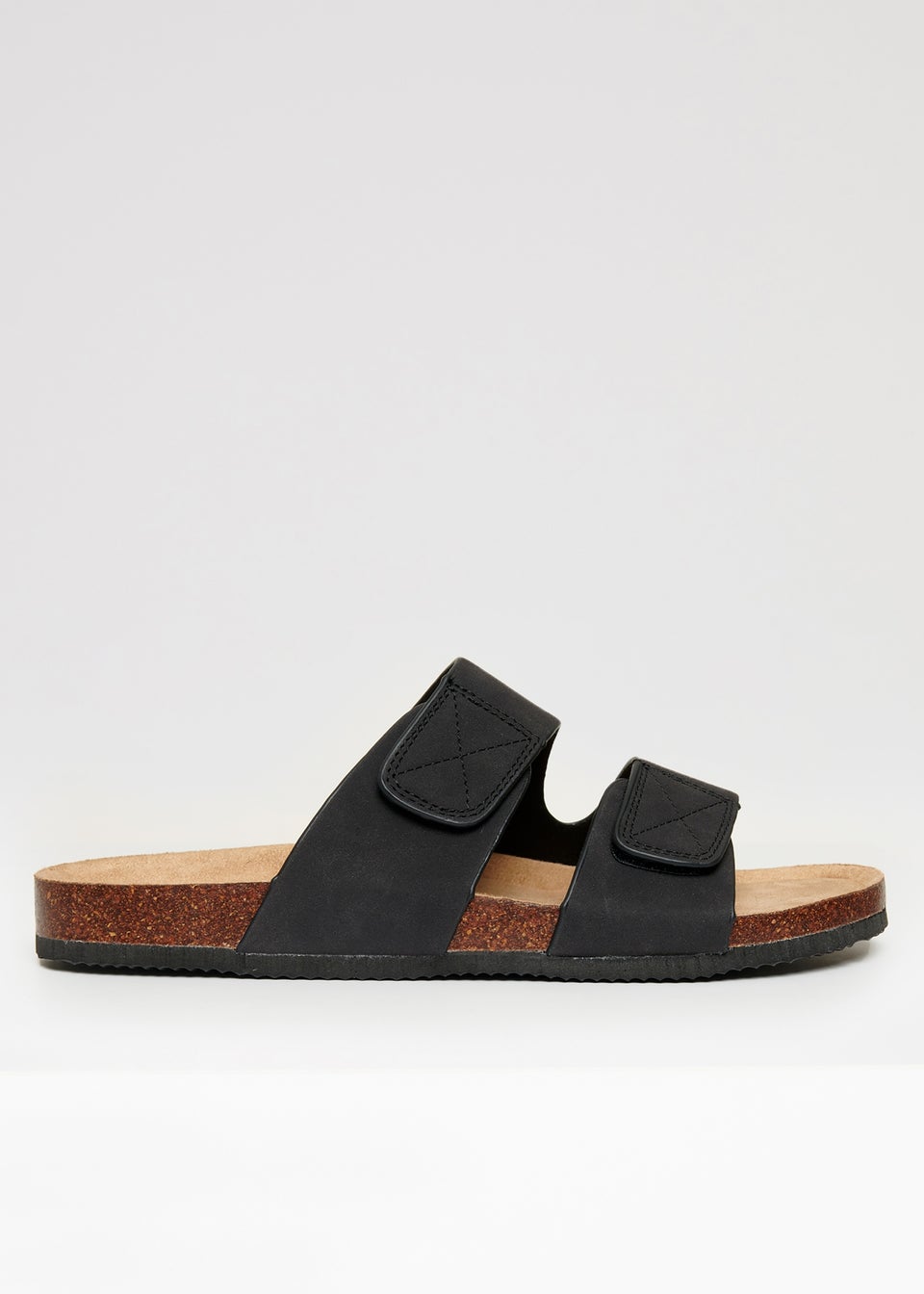 Threadbare Black Faux Suede Two Strap Sandals
