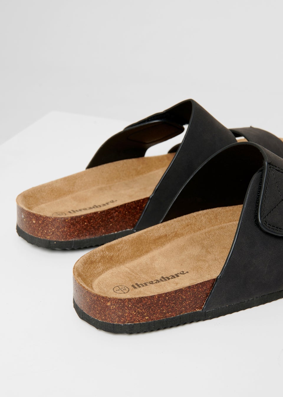 Threadbare Black Faux Suede Two Strap Sandals