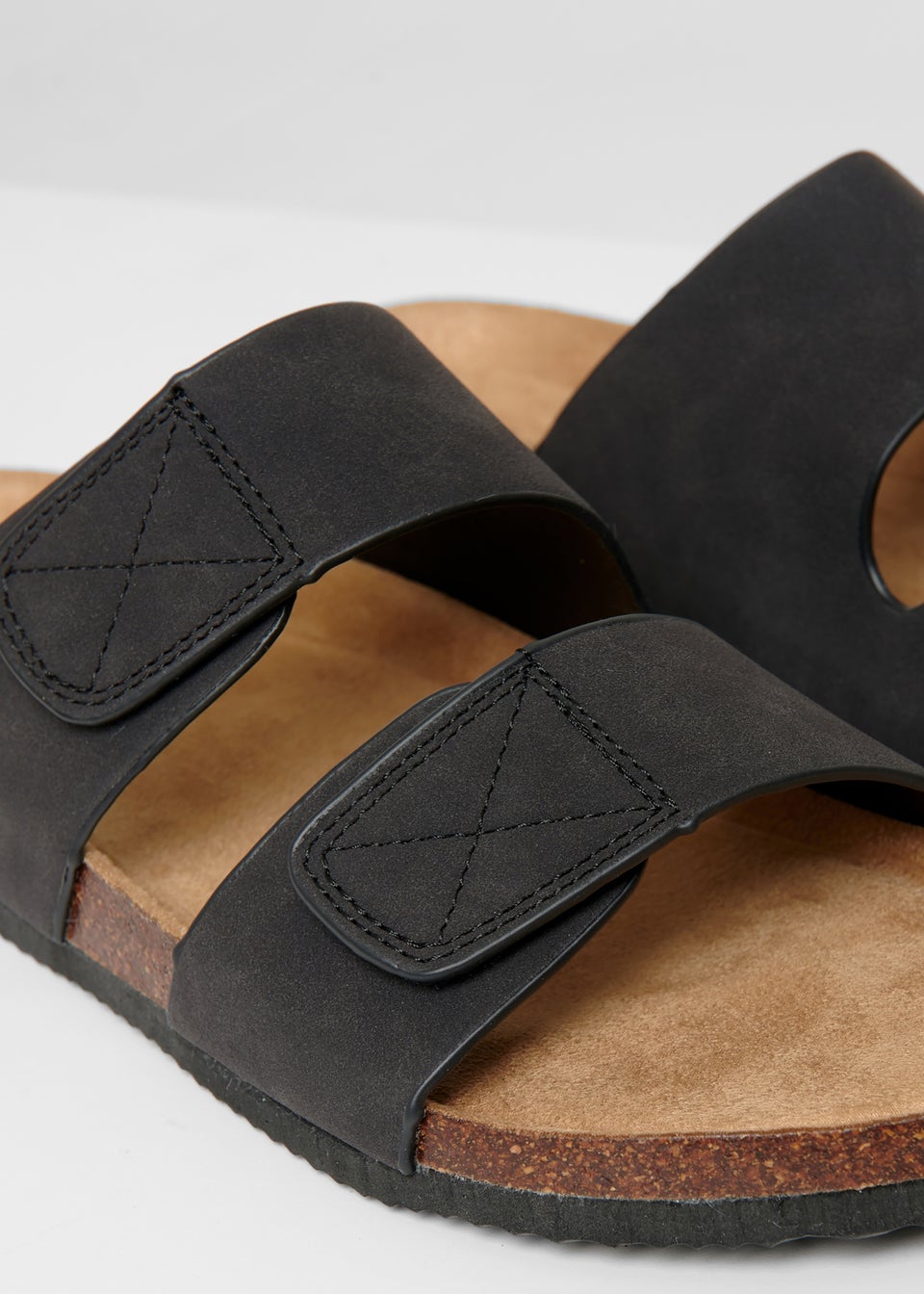 Threadbare Black Faux Suede Two Strap Sandals
