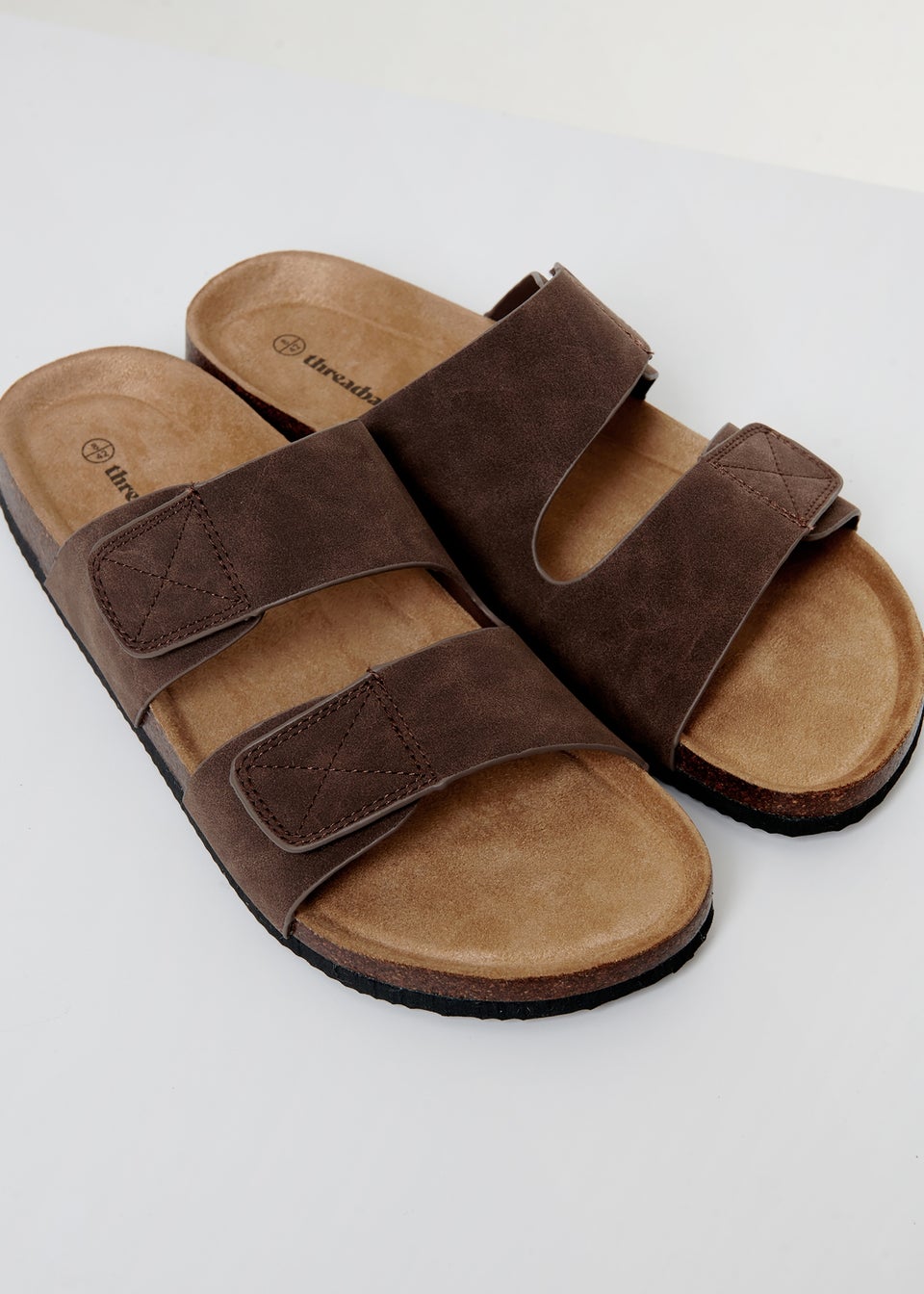 Threadbare Chocolate Faux Suede Two Strap Sandals