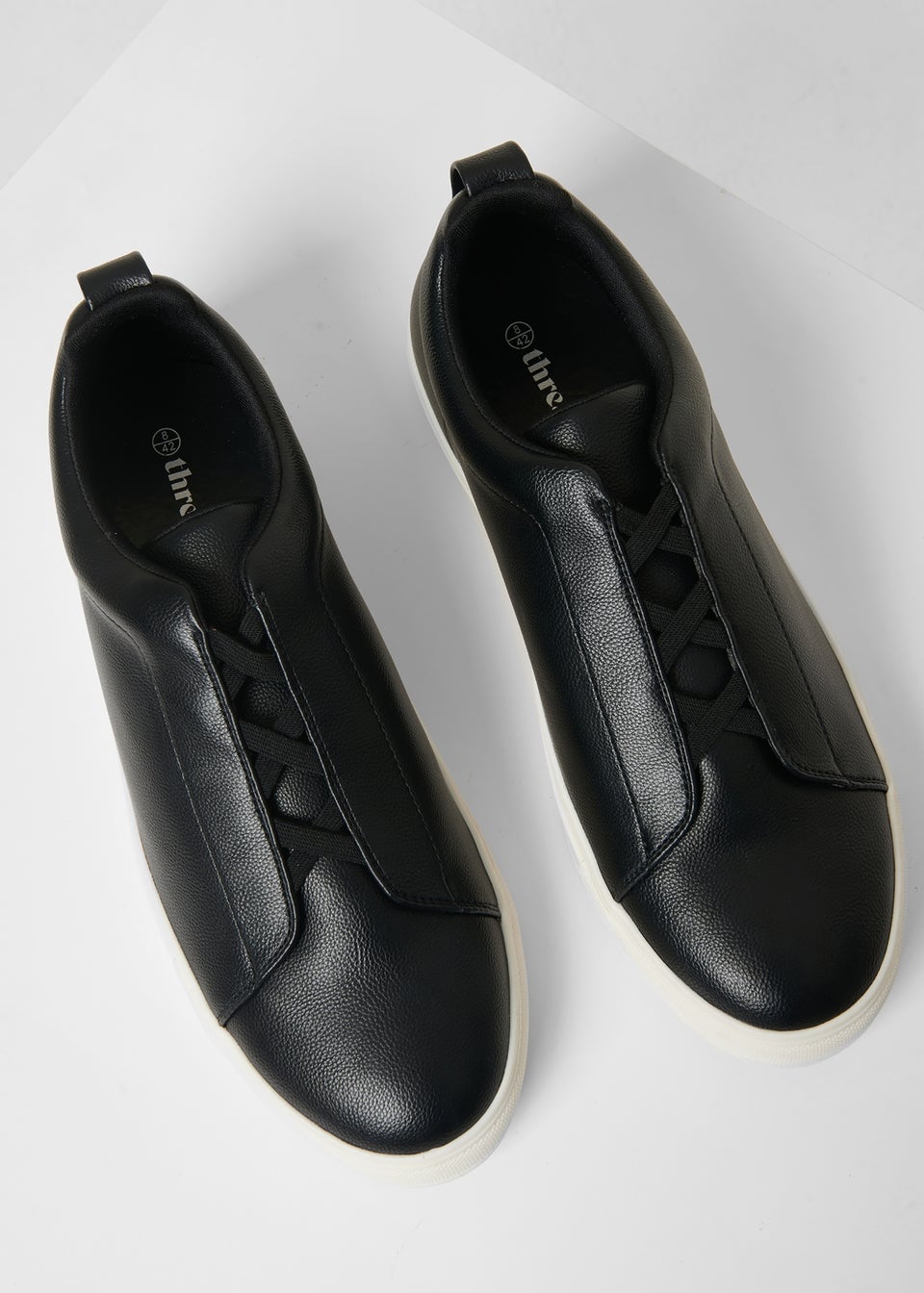 Threadbare Black Faux Leather Elastic Lace Slip On Trainers