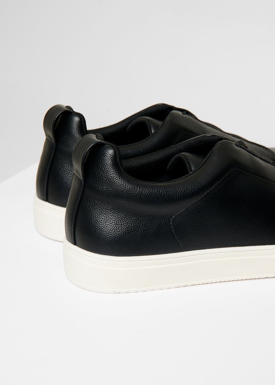 Threadbare Black Faux Leather Elastic Lace Slip On Trainers