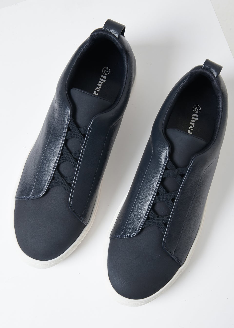 Threadbare Navy Faux Leather Elastic Lace Slip On Trainers