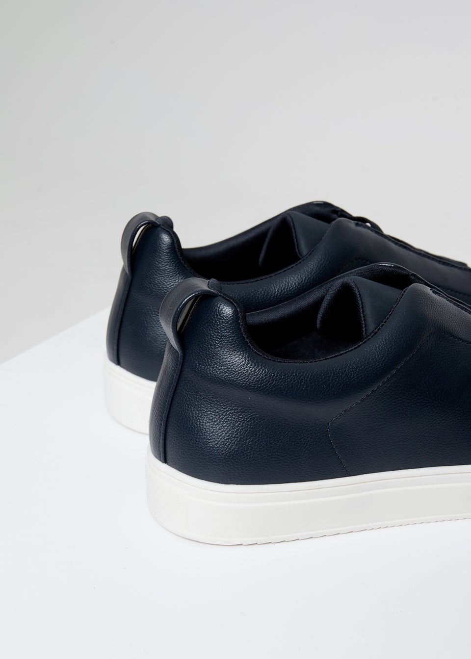 Threadbare Navy Faux Leather Elastic Lace Slip On Trainers