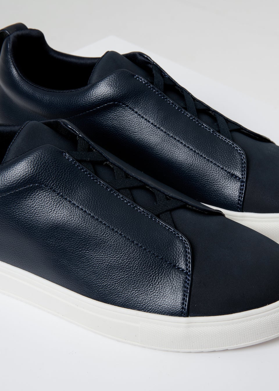 Threadbare Navy Faux Leather Elastic Lace Slip On Trainers