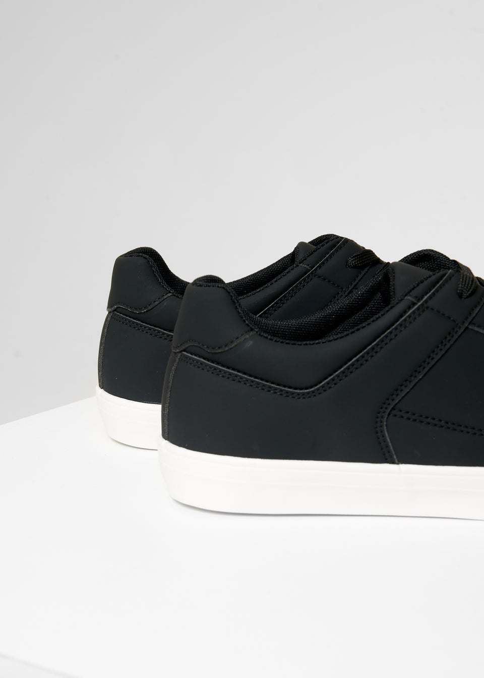 Threadbare Black Stitch Detail Court Trainers
