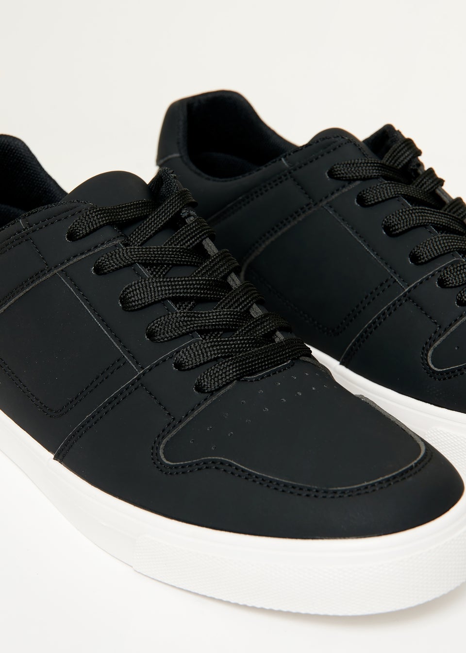 Threadbare Black Stitch Detail Court Trainers