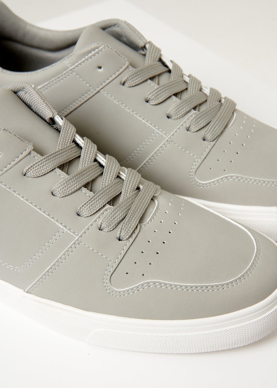 Threadbare Grey Stitch Detail Court Trainers