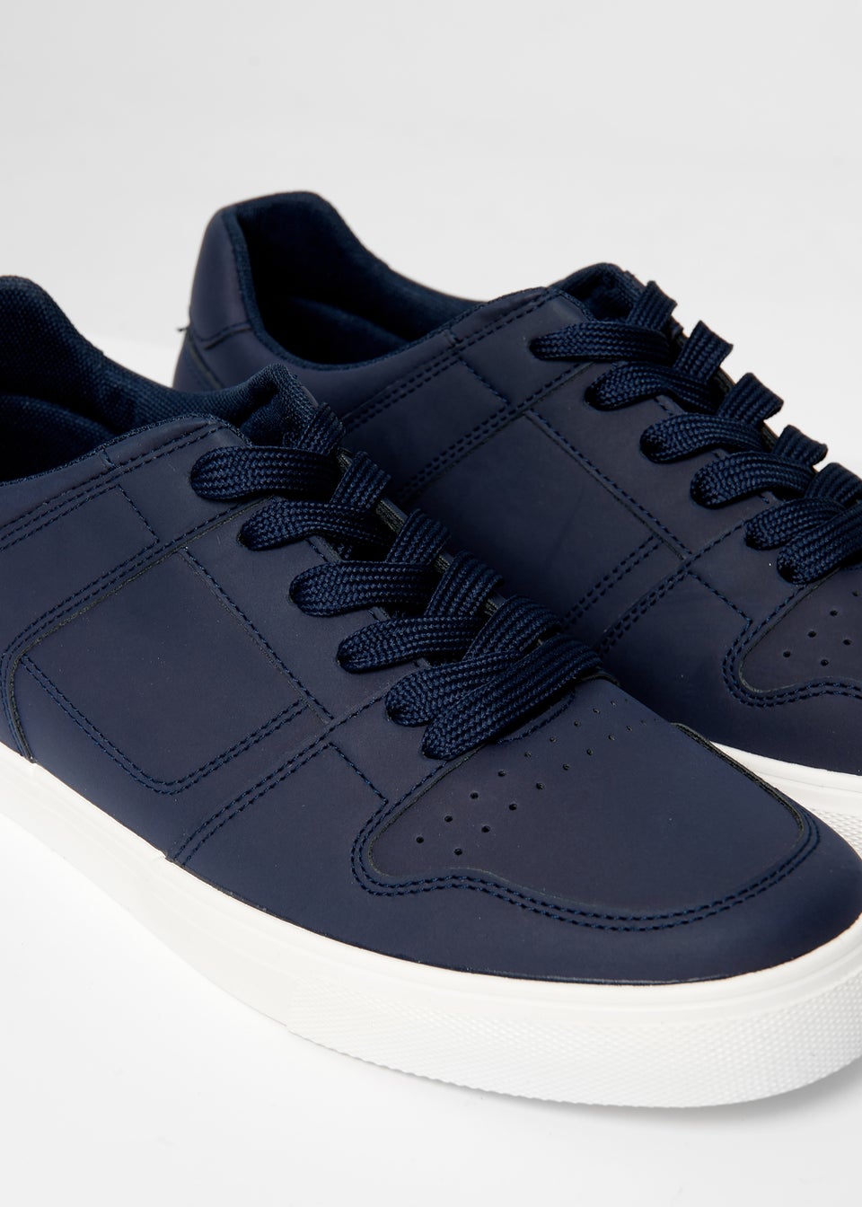 Threadbare Navy Stitch Detail Court Trainers