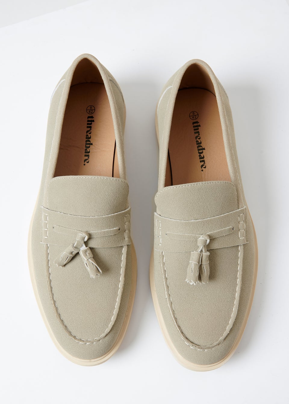 Threadbare Stone Faux Suede Tassel Loafers