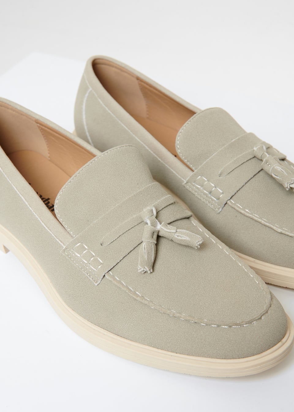 Threadbare Stone Faux Suede Tassel Loafers