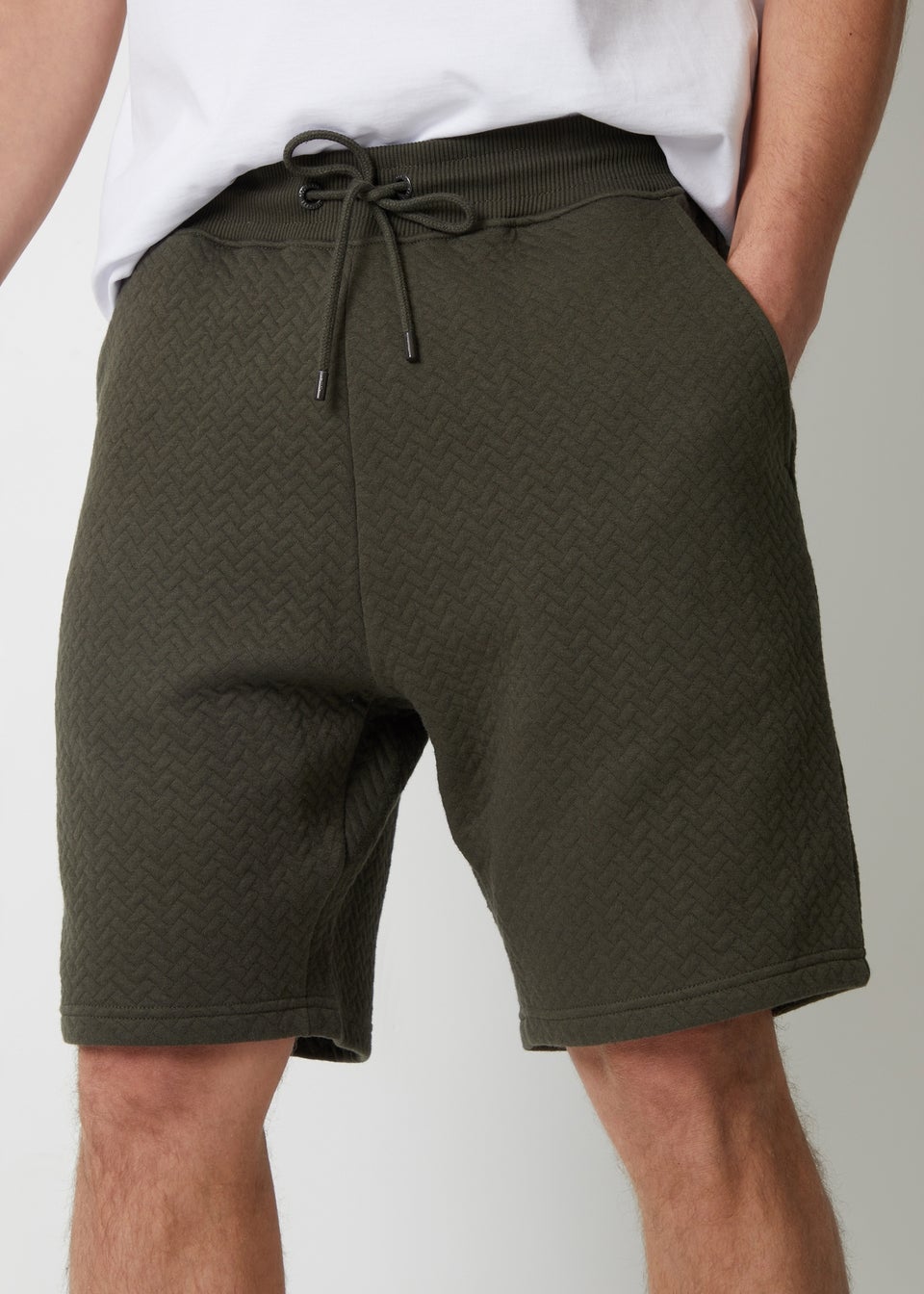 Threadbare Khaki Mitch Cotton Blend Textured Sweat Shorts