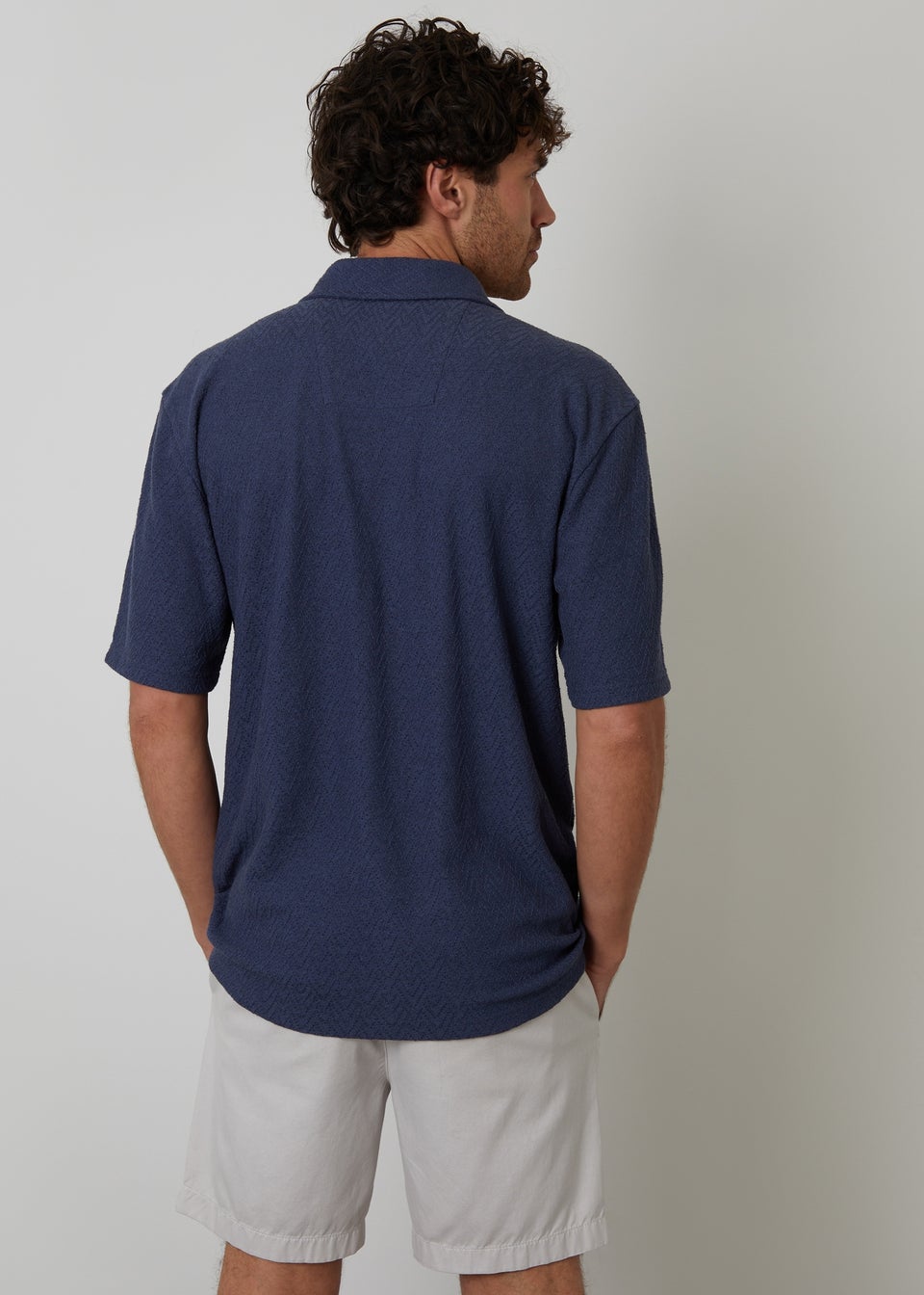 Threadbare Blue Relaxed Fit Textured Revere Collar Shirt