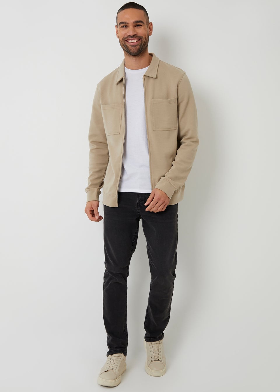 Threadbare Stone Zip Through Pique Shacket
